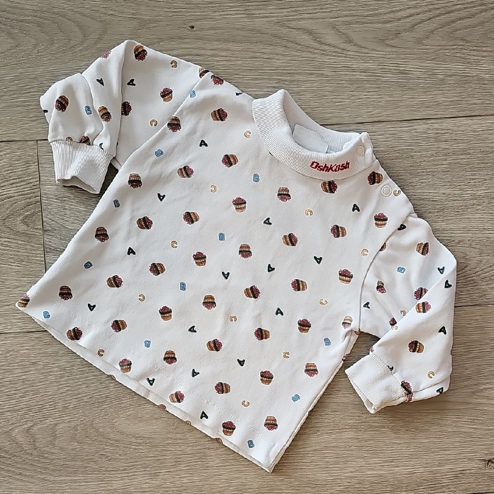 Vintage OshKosh B'Gosh Alphabet & Apple Longsleeve Turtleneck Shirt, 18m *Stains